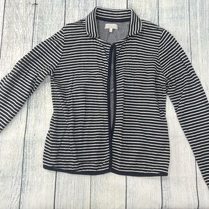 Lucky Brand Cardigan Sweater Structured Jacket Blazer Striped Navy Blue